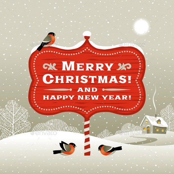 Christmas Signboard and Winter Landscape - Christmas Seasons/Holidays