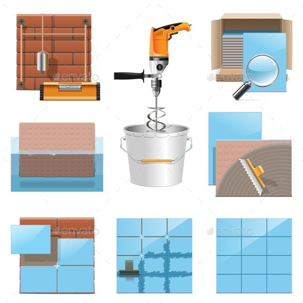 Laying Tiles Icons - Industries Business