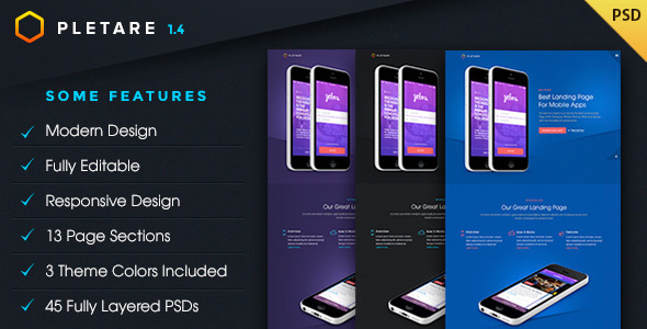 Pletare - Mobile Landing Page Fullscreen PSD