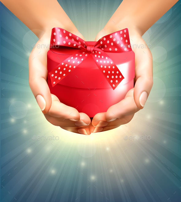 Holiday Background with Hands Holding Gift Box - Christmas Seasons/Holidays