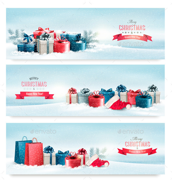 Three Christmas Banners with Presents - Christmas Seasons/Holidays