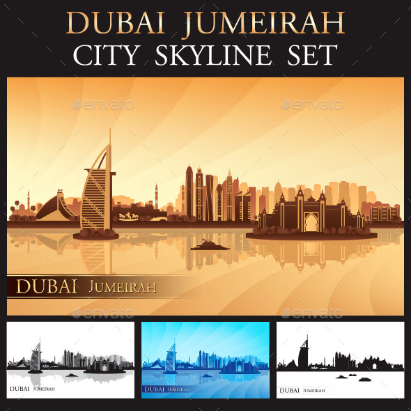 Dubai Jumeirah Skyline Silhouettes Set - Buildings Objects