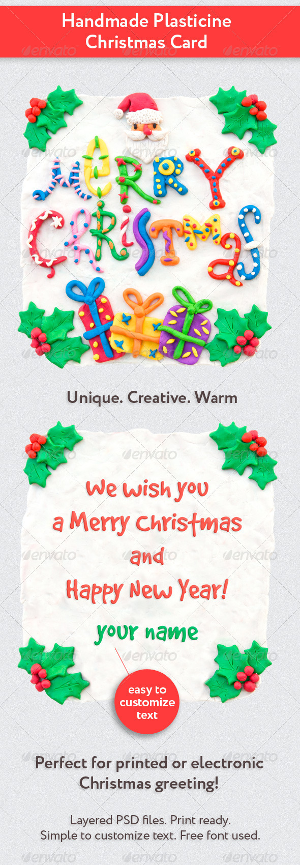 Handmade Plasticine Christmas Card - Holiday Greeting Cards