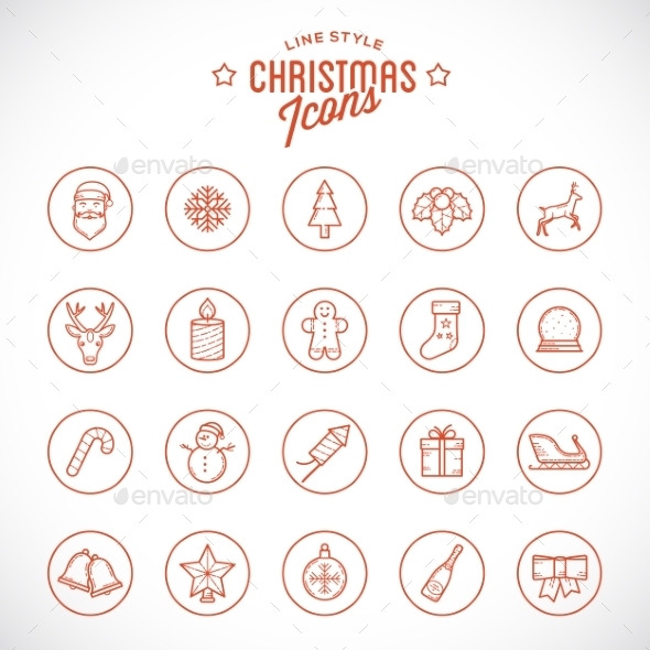 Line Style Christmas and New Year Icon Set - Christmas Seasons/Holidays