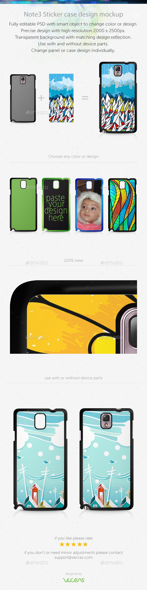 Note3 Sticker Case Design Mockup - Mobile Displays