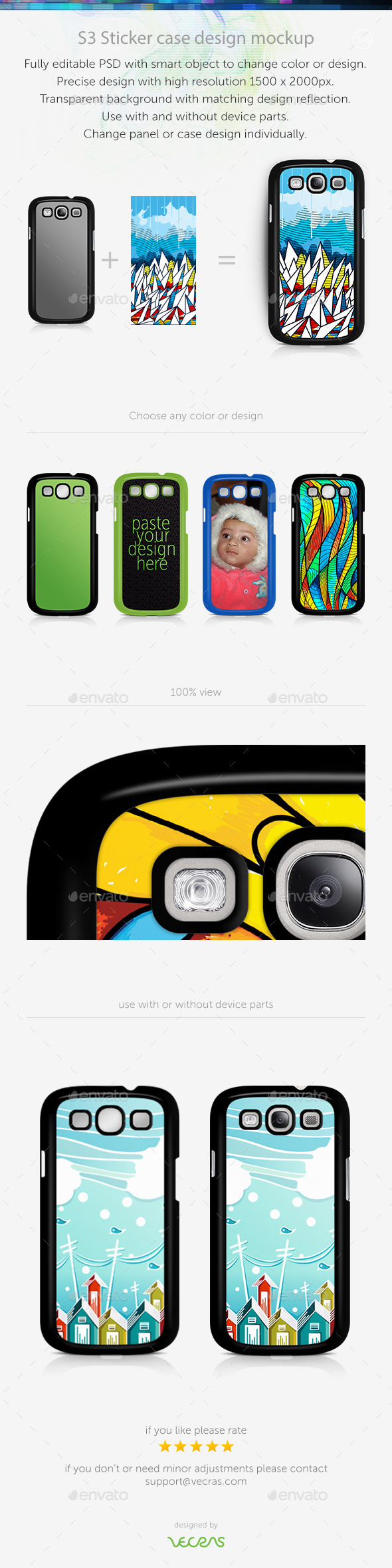 S3 Sticker Case Design Mockup - Mobile Displays