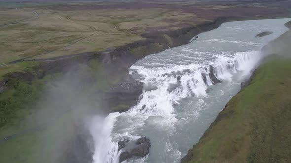Aerial view of Gullfoss waterfalls in Iceland