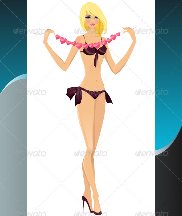 Valentine girl with garland in hands - People Characters