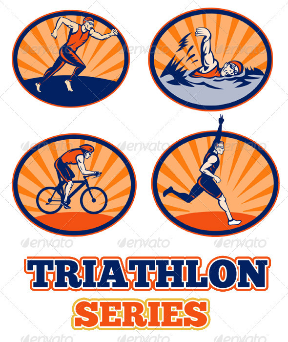 Triathlon Athlete Swim Run Bike Collection Set - Characters Vectors