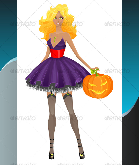 Beautiful witch with pumpkin