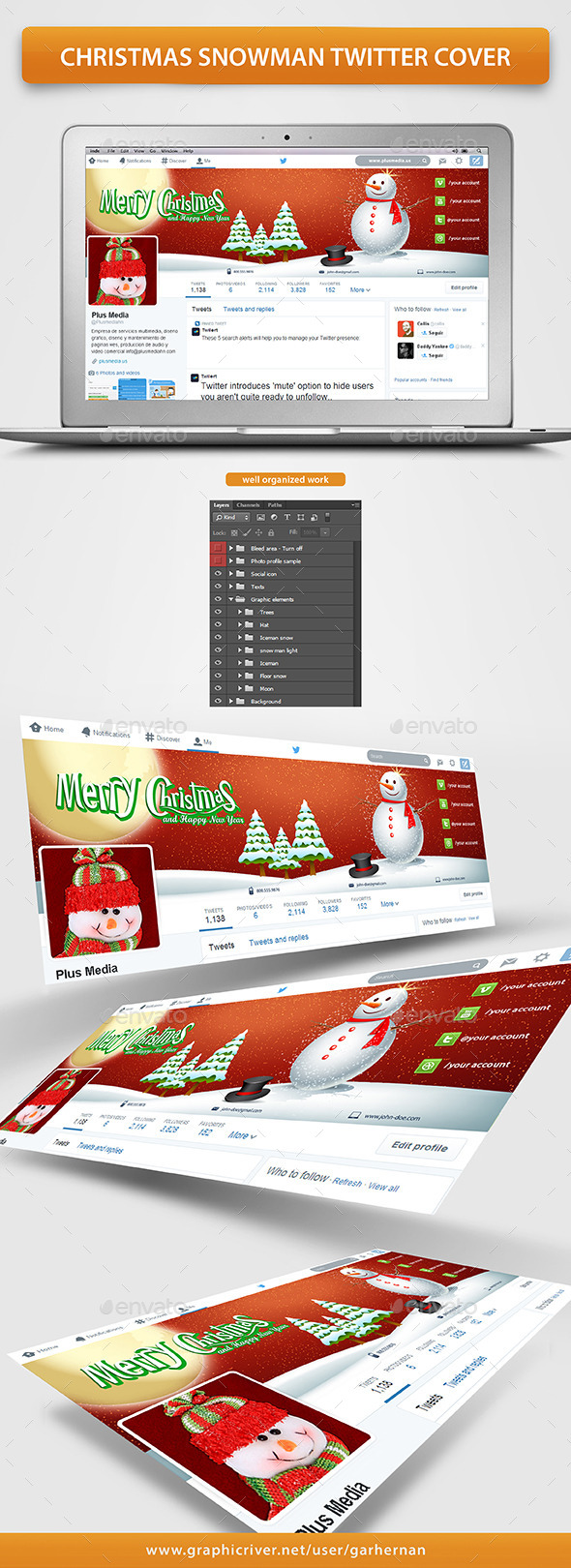 Christmas Snowman Twitter Cover - Twitter Social Media