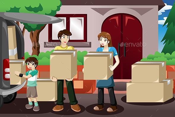 Family Moving House - People Characters