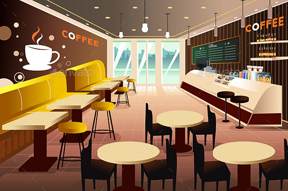 Interior of a Modern Coffee Shop - Objects Vectors