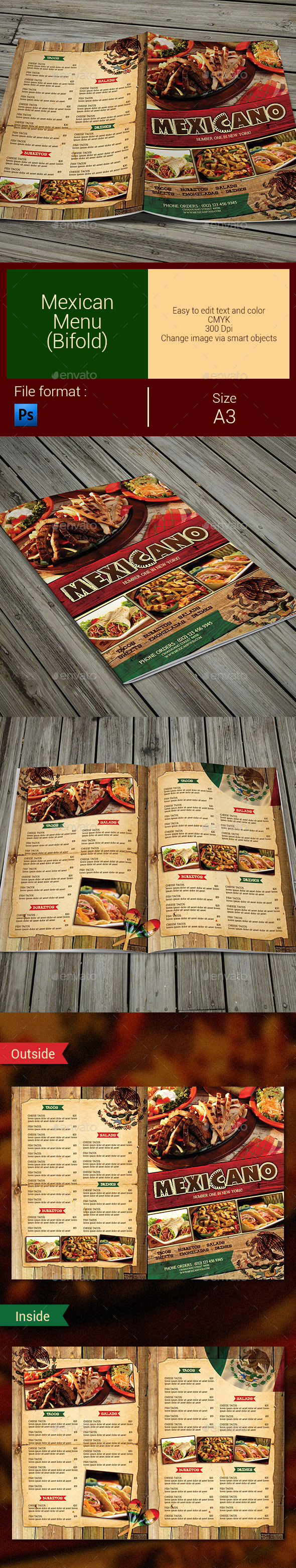 Mexican Menu (Bifold) - Food Menus Print Templates