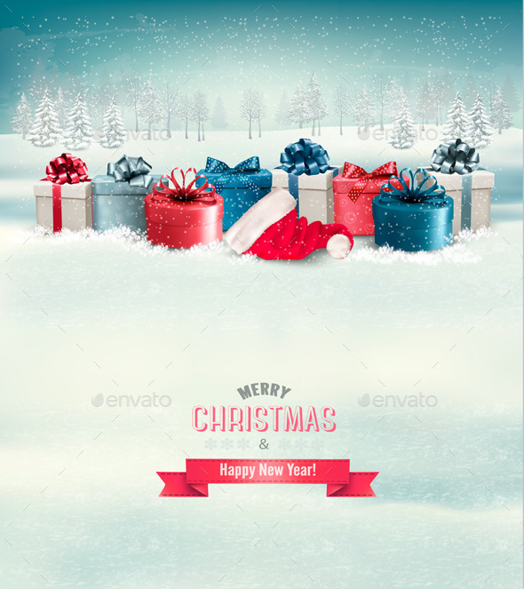 Holiday Christmas Background with Gift Boxes - Christmas Seasons/Holidays