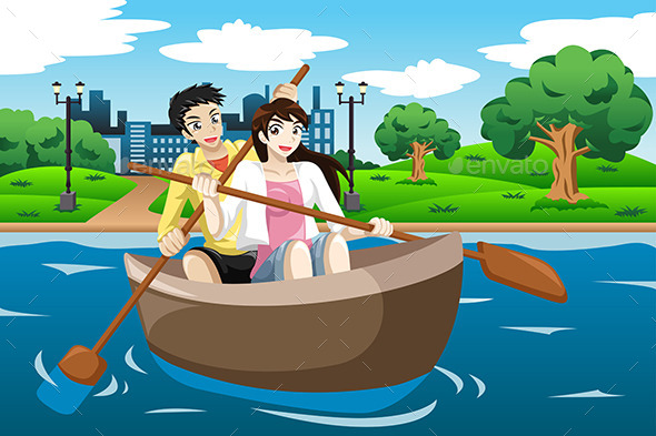 Happy Couple Rowing a Boat - Sports/Activity Conceptual
