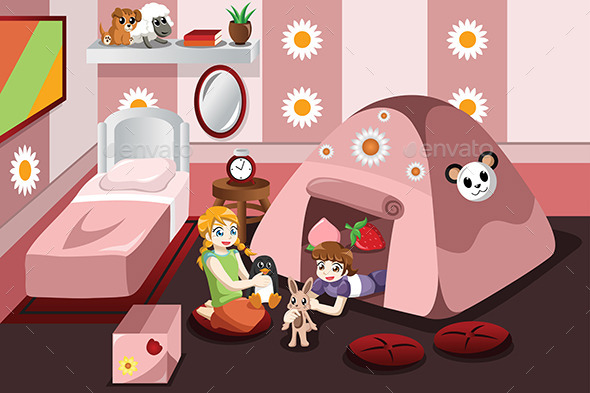 Kid Playing in a Tent Inside the Bedroom - People Characters