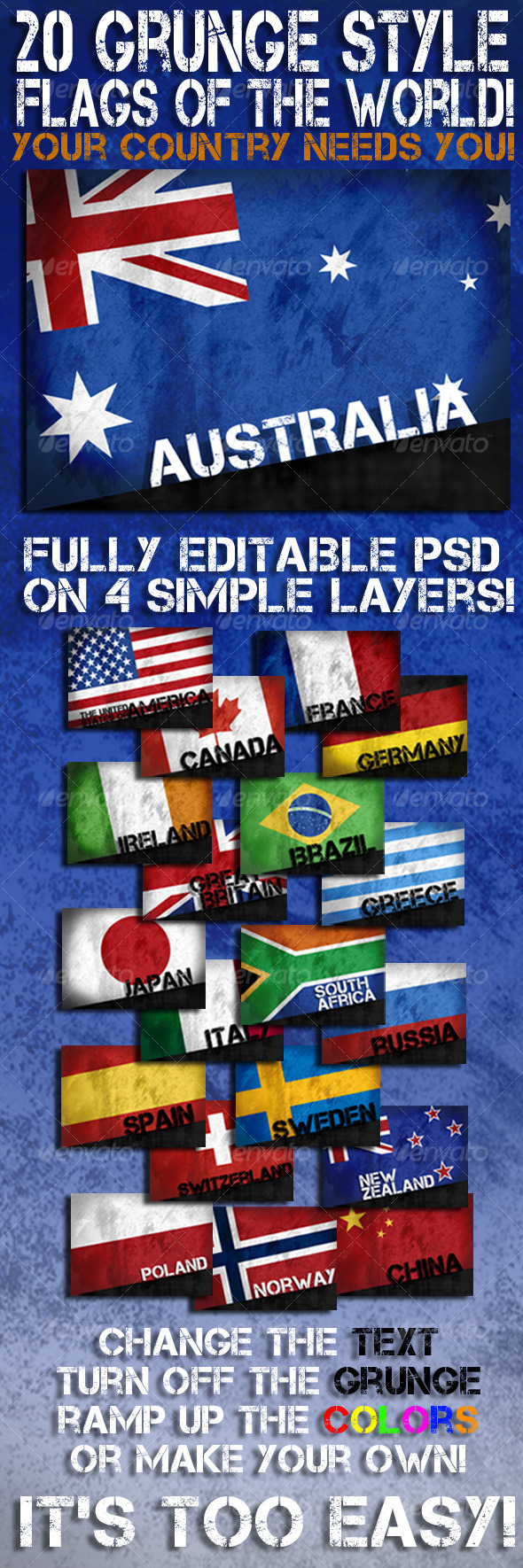Grunge style Flags of the world - Backgrounds Graphics
