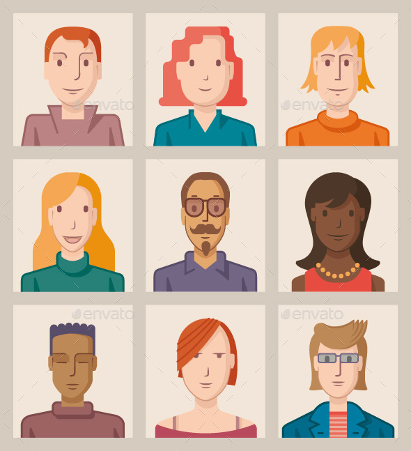 Nine Avatars. Flat - People Characters