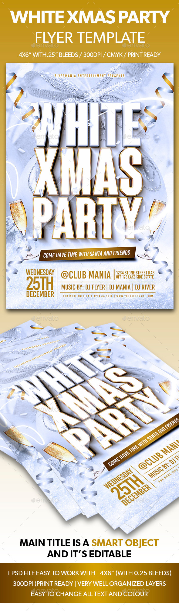 White Xmas Party Flyer Template - Holidays Events
