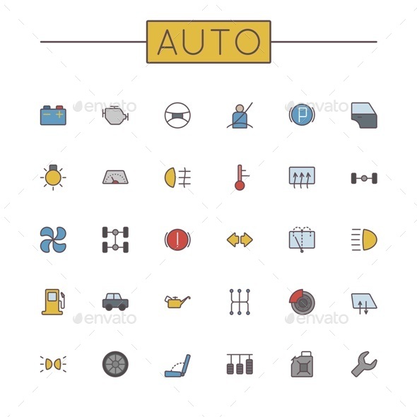 Vector Colored Auto Line Icons - Business Icons