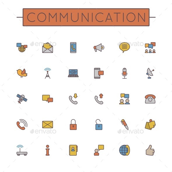 Vector Colored Communication Line Icons - Media Icons
