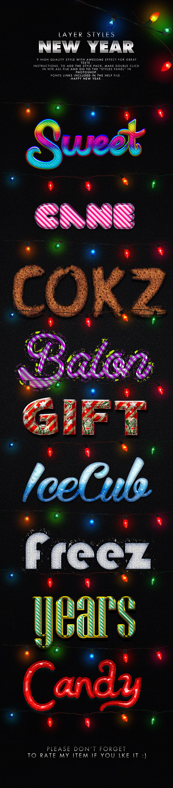 New Year Photoshop Layer styles - Text Effects Styles