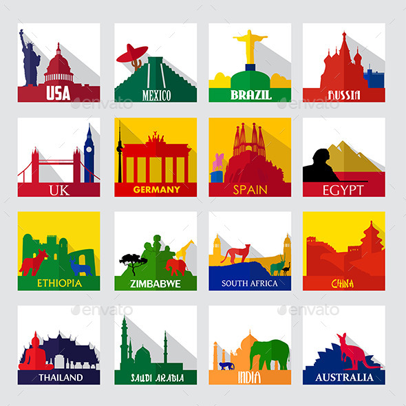 Popular Sightseeing Spots in the World Icons - Buildings Objects