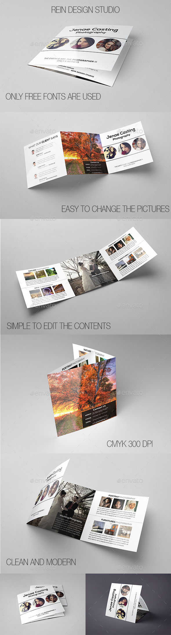 Minimal Square Photographer Trifolds - Portfolio Brochures