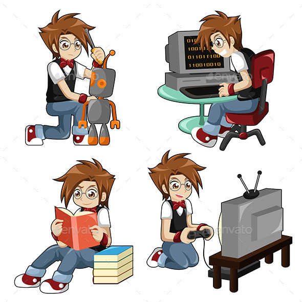 Boy Doing Different Activities - People Characters