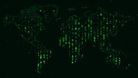 World Map With Random Green Numbers And Letters alt