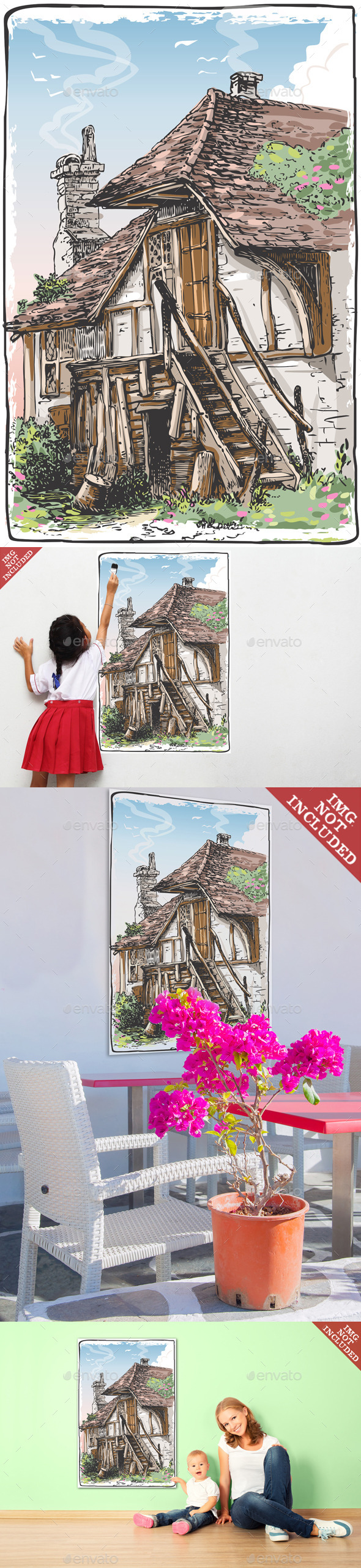 Vintage View of Fable House - Decorative Vectors