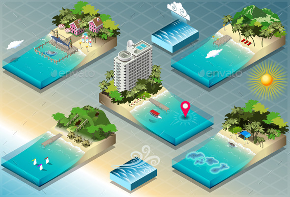 Isometric Tiles of Carribean Holidays - Nature Conceptual