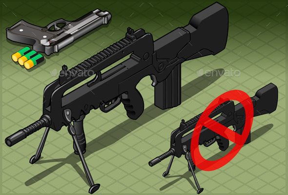 Isometric Submachine and Pistol in Front View - Objects Vectors
