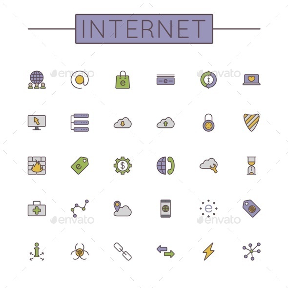 Vector Colored Internet Line Icons - Web Technology