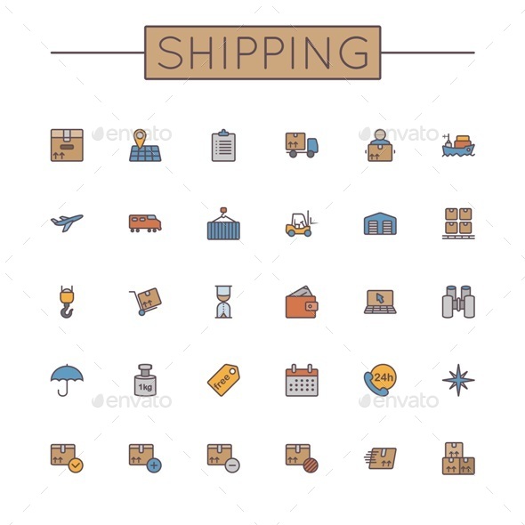 Vector Colored Shipping Line Icons - Business Icons