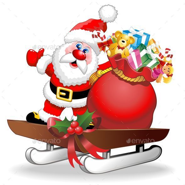 Santa Cartoon and Gifts on Christmas Sleigh - Christmas Seasons/Holidays