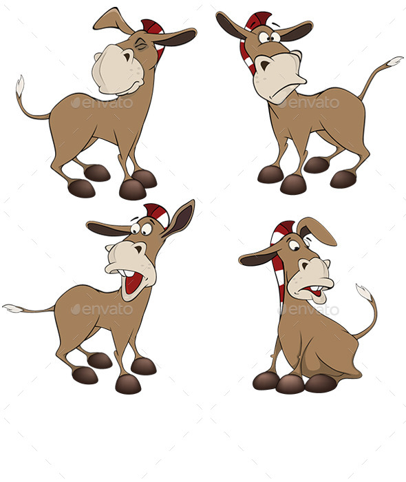 Set of Burros Cartoon - Animals Characters