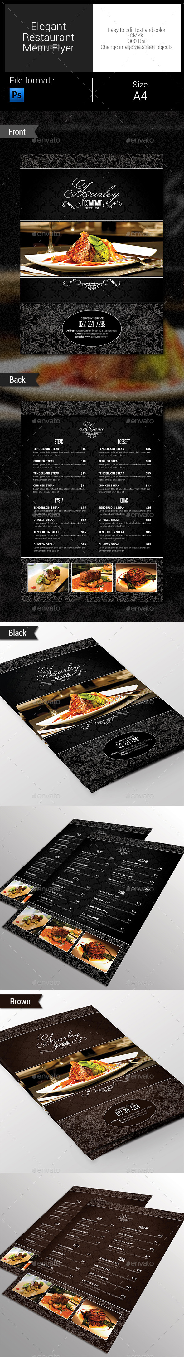 Elegant Restaurant Menu Flyer - Food Menus Print Templates