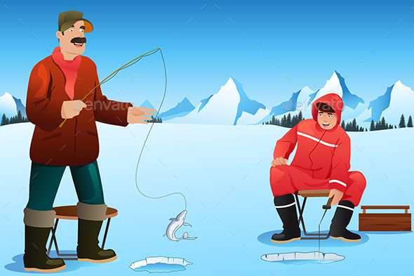 Men Ice Fishing - Sports/Activity Conceptual
