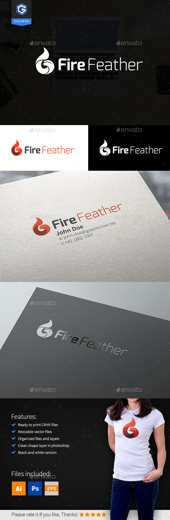 Fire Feather logo - Nature Logo Templates