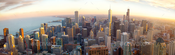 Chicago panorama at sunset - Stock Photo - Images