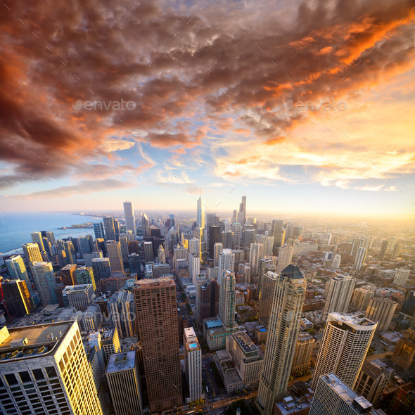 Chicago at sunset - Stock Photo - Images