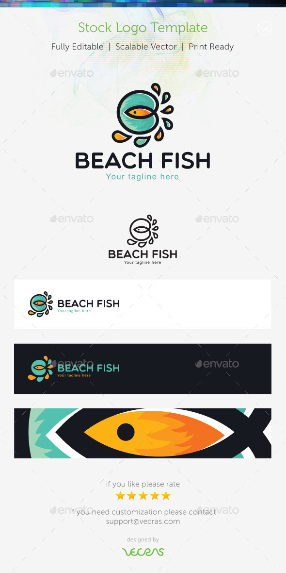 Beach Fish  Stock Logo Template