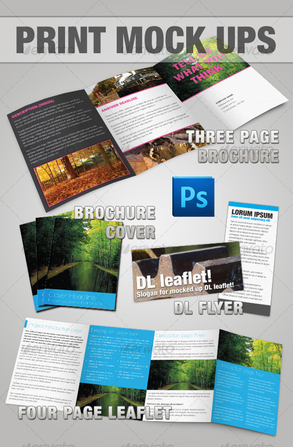 Brochure & Leaflet Mock-up - Photoshop - Brochures Print