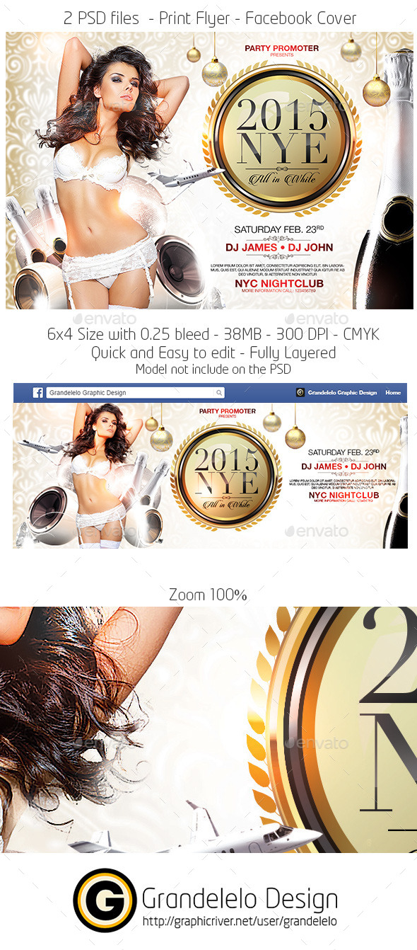 All in White New Year Party Flyer Template - Holidays Events