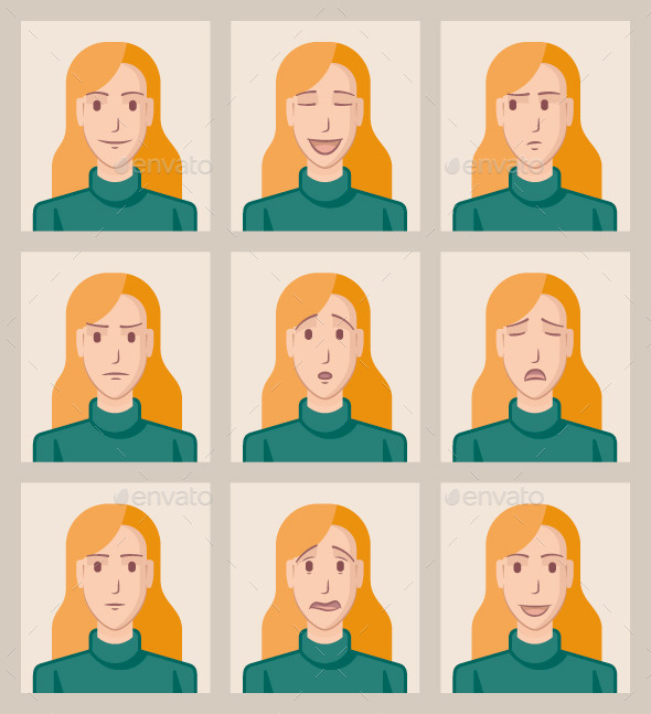 Facial Expressions of a Young Woman - People Characters