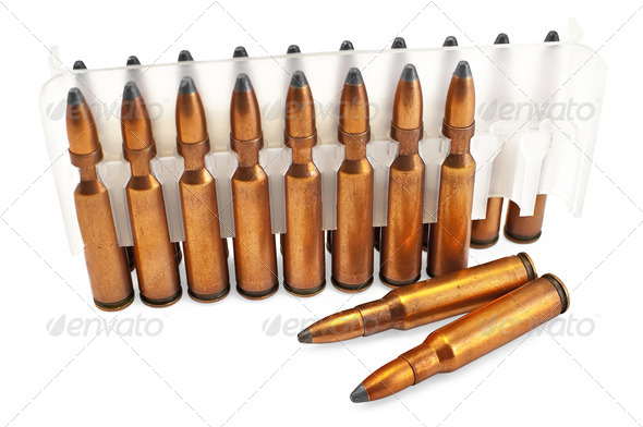 Ammunition for the automatic weapons in a package - Stock Photo - Images