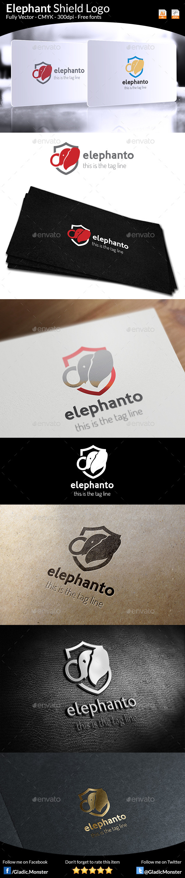 Elephant Shield Logo - Animals Logo Templates