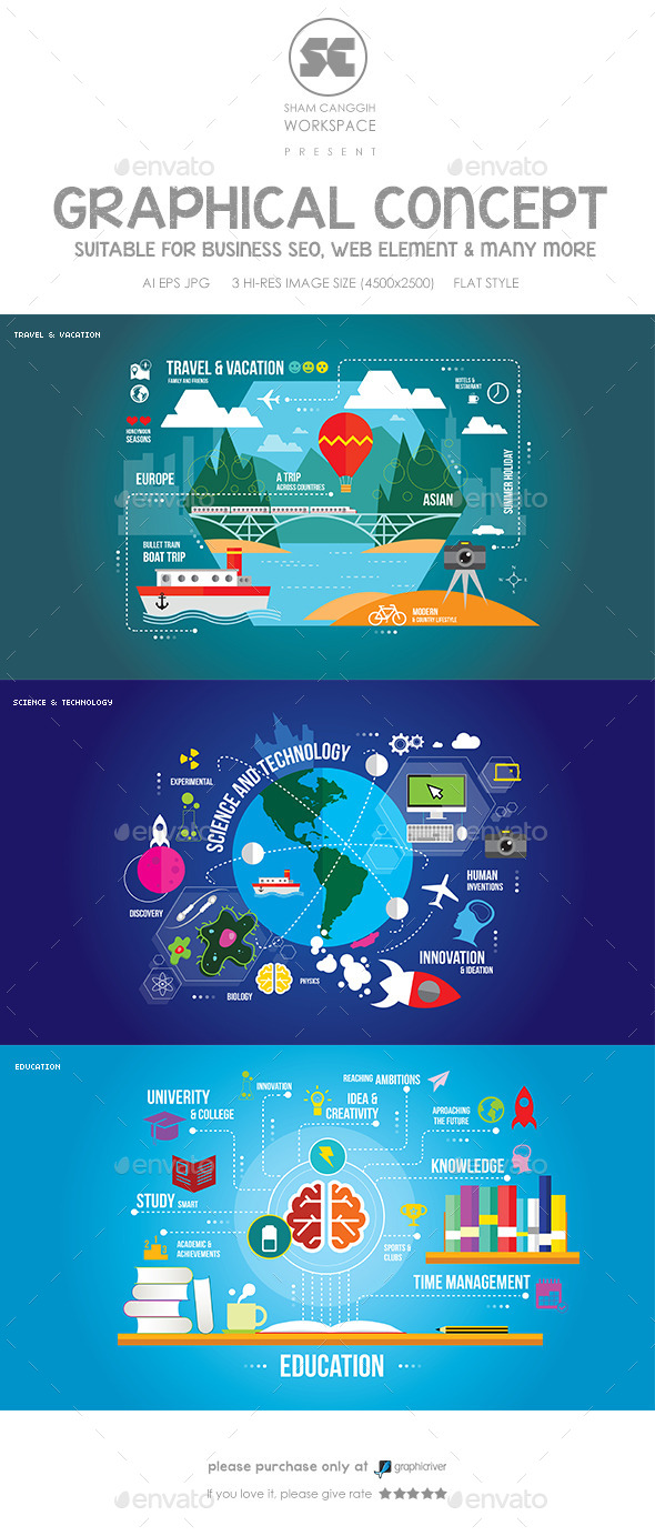 Flat Concept for Education, Science & Travel - Miscellaneous Conceptual